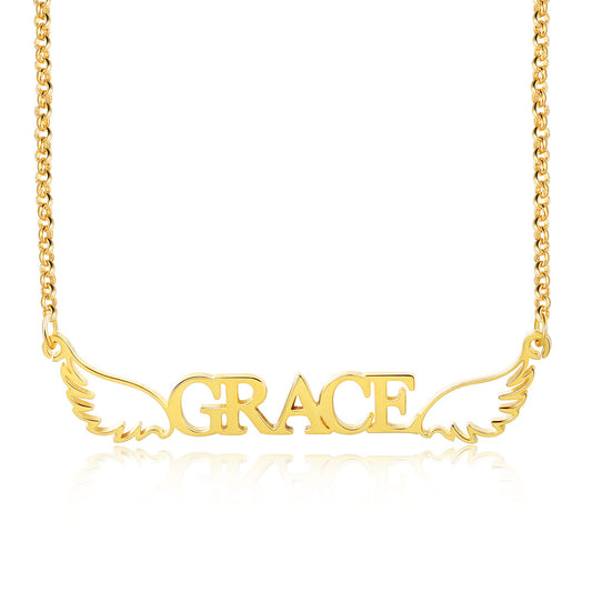 angel wings name necklace gold